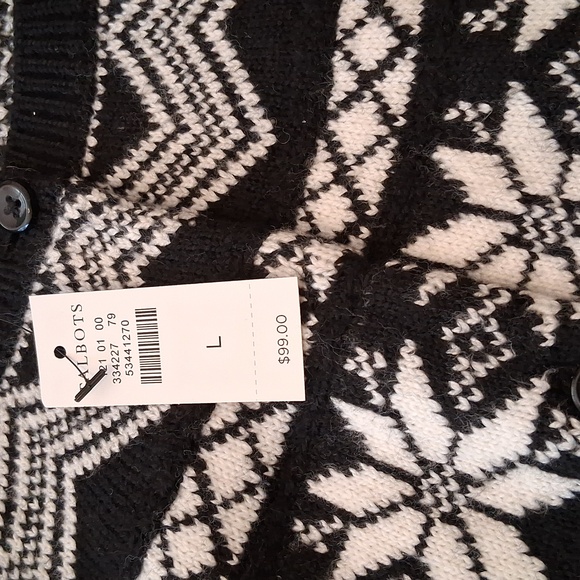 Talbots Black and White Fair Isle Cardigan NWT L - Picture 8 of 8